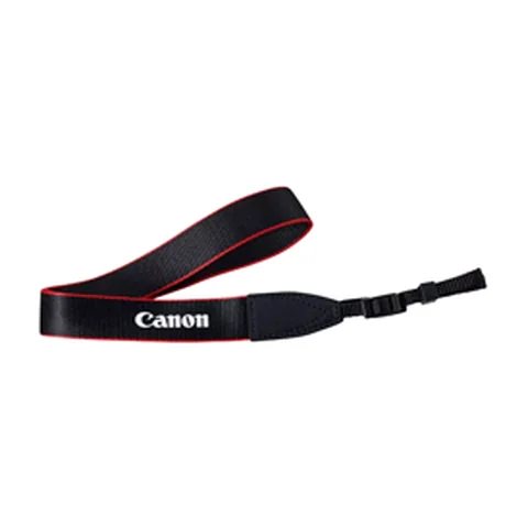 Alça de pescoço preta com borda vermelha e logotipo Canon